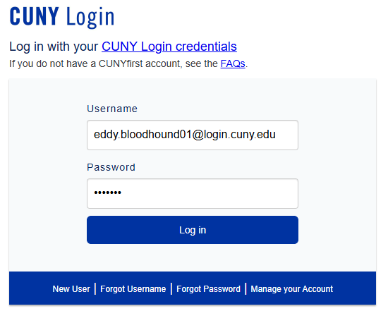 CUNY login Screen