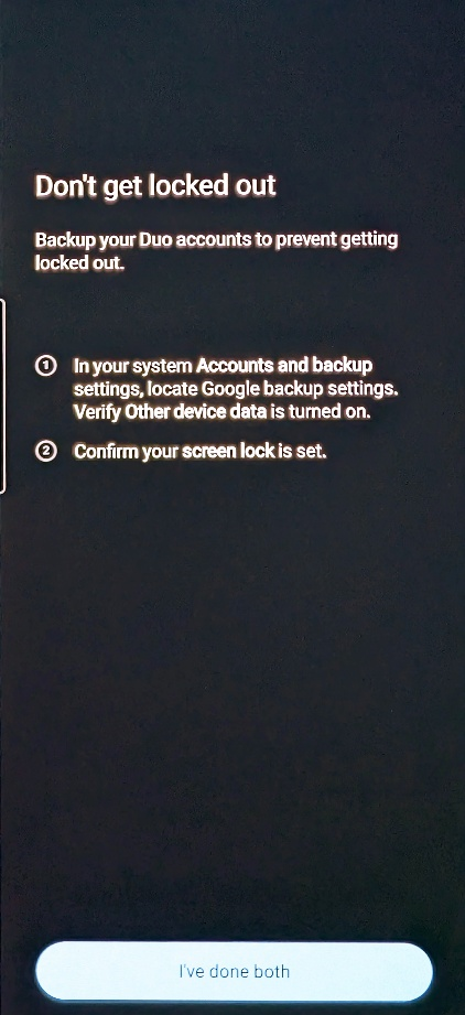 Duo Back Up and Scure Phone screen