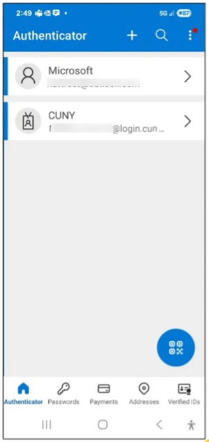 Microsoft Authenticator login screen