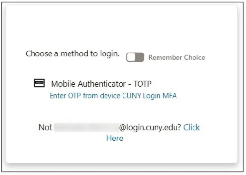 Choose Method to Login screen
