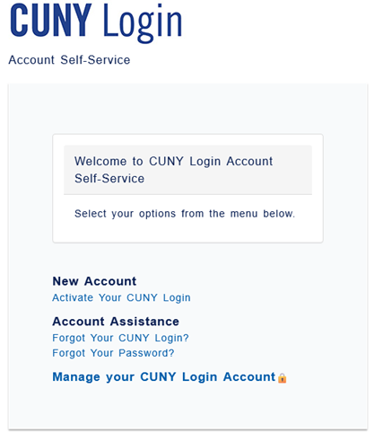 CUNY Manage Login page